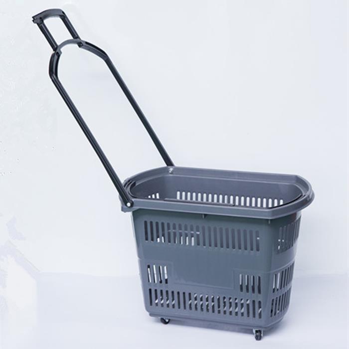 Shopping Plastic basket with pull handle and 4 wheels